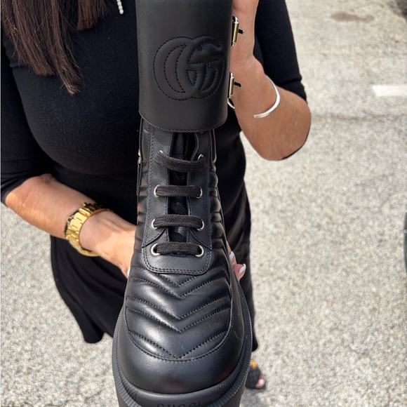 Gucci Black Quilted Lug-Sole Combat Boots - Women - Picture 2 of 5